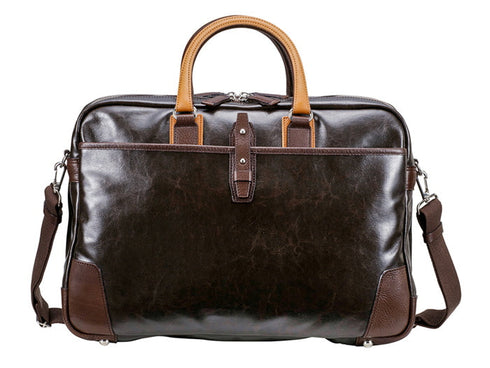 【豊岡鞄 木和田正昭商店 500764 チョコレート】帆布と本革の2ルームブリーフケース